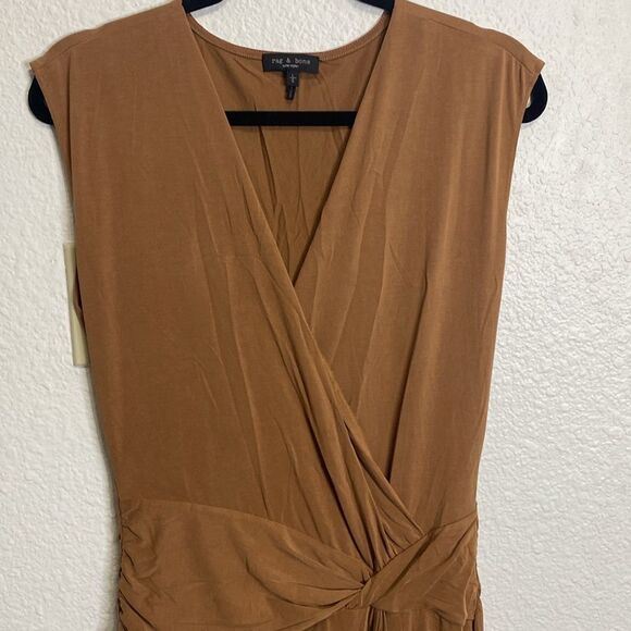 rag & bone Brown Midi wrap flattering crossover draped Dress - Picture 4 of 10